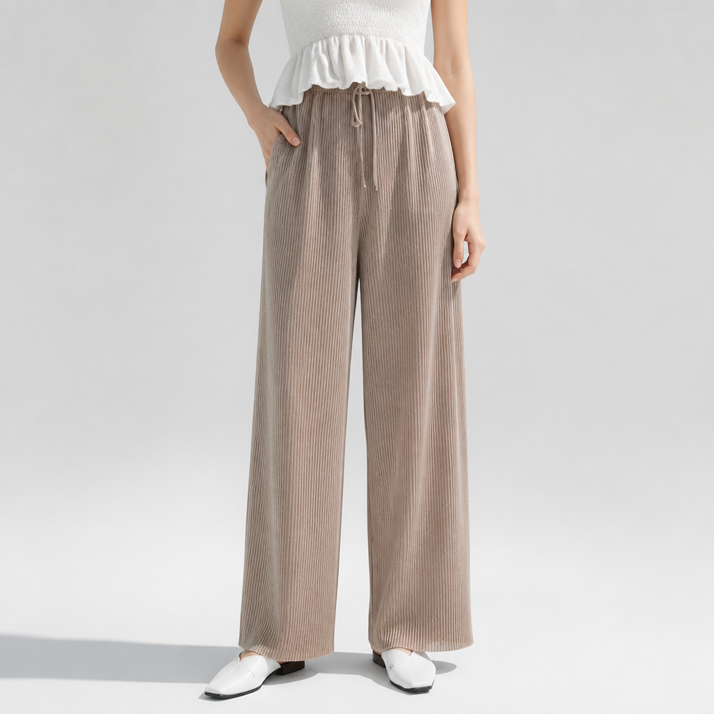 Elastic-Waist Breathable Ice Silk Wide-Leg Pants (One Size)