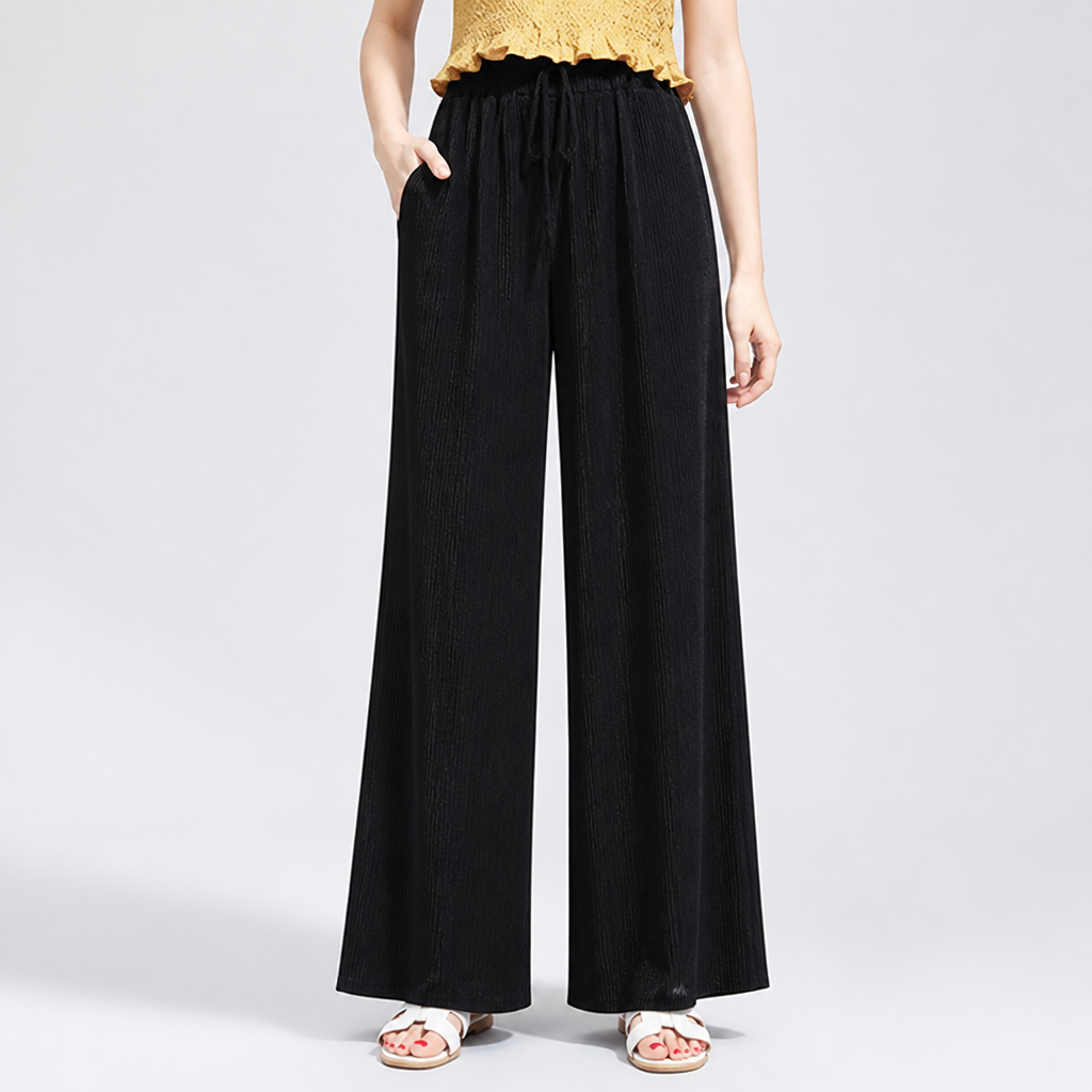 Elastic-Waist Breathable Ice Silk Wide-Leg Pants (One Size)
