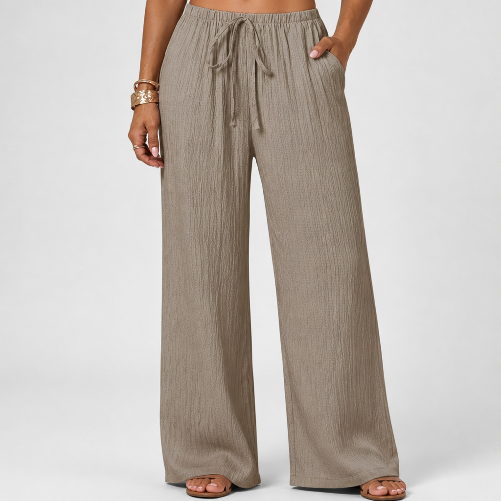 Waist-Tie Wide-Leg Women's Two-Piece Set With Pockets