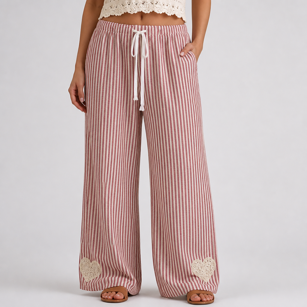 Striped Heart Lace Wide-Leg Pants