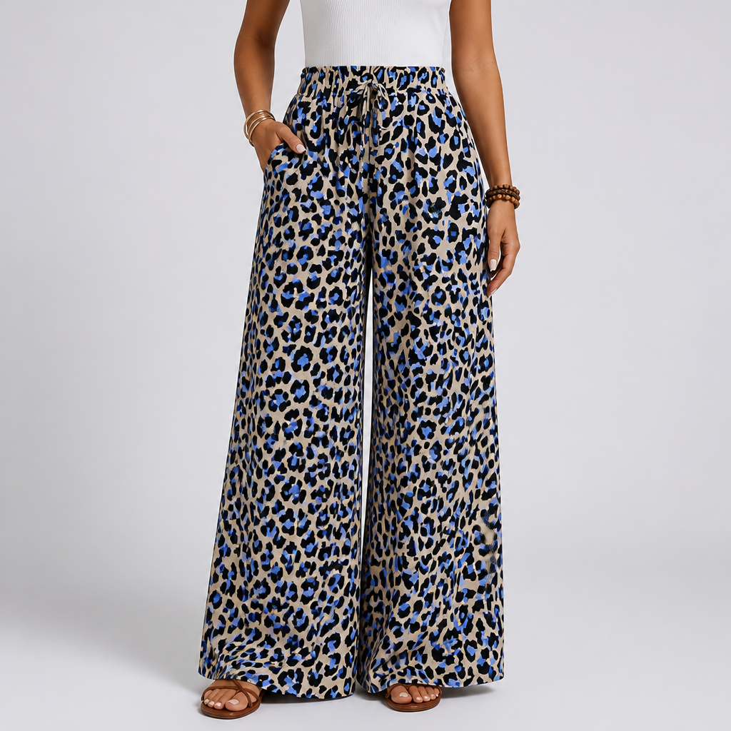 Elastic Waistband Wide-Leg Printed Pants