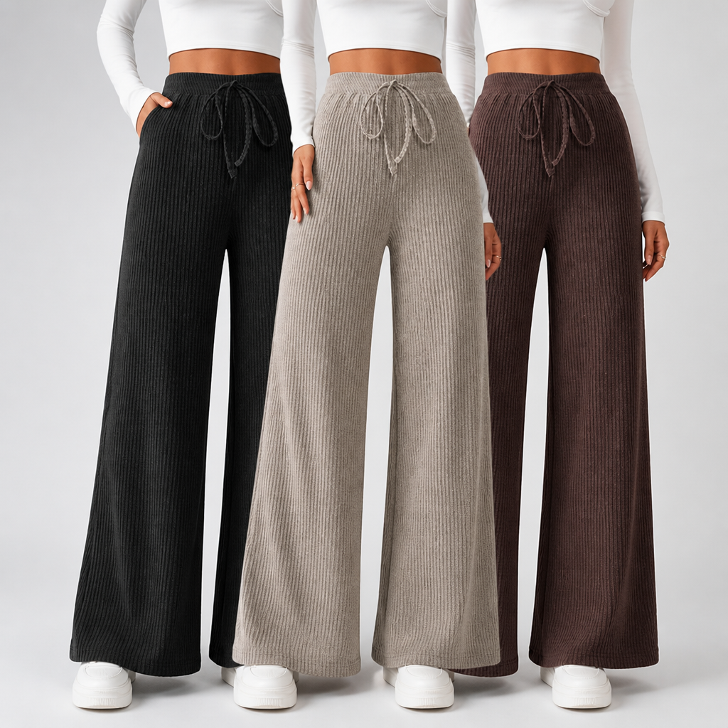 Elastic Waistband & Stretch Wide-Leg Pants (3-Pack)