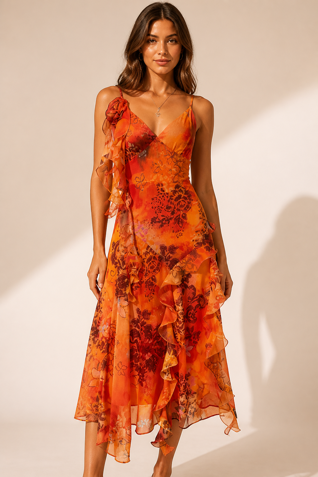 Vintage Tie-Dye Floral & Cinched-Waist Camisole Dress
