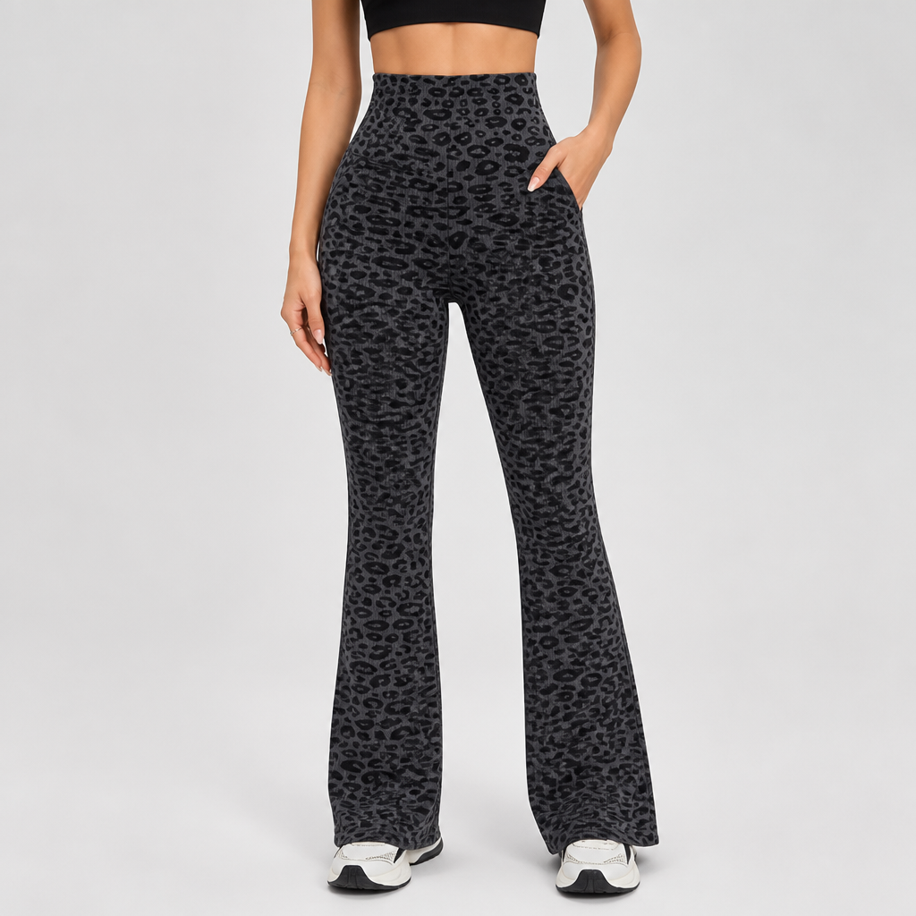 High-Waist Ribbed Leopard Print Yoga Pants