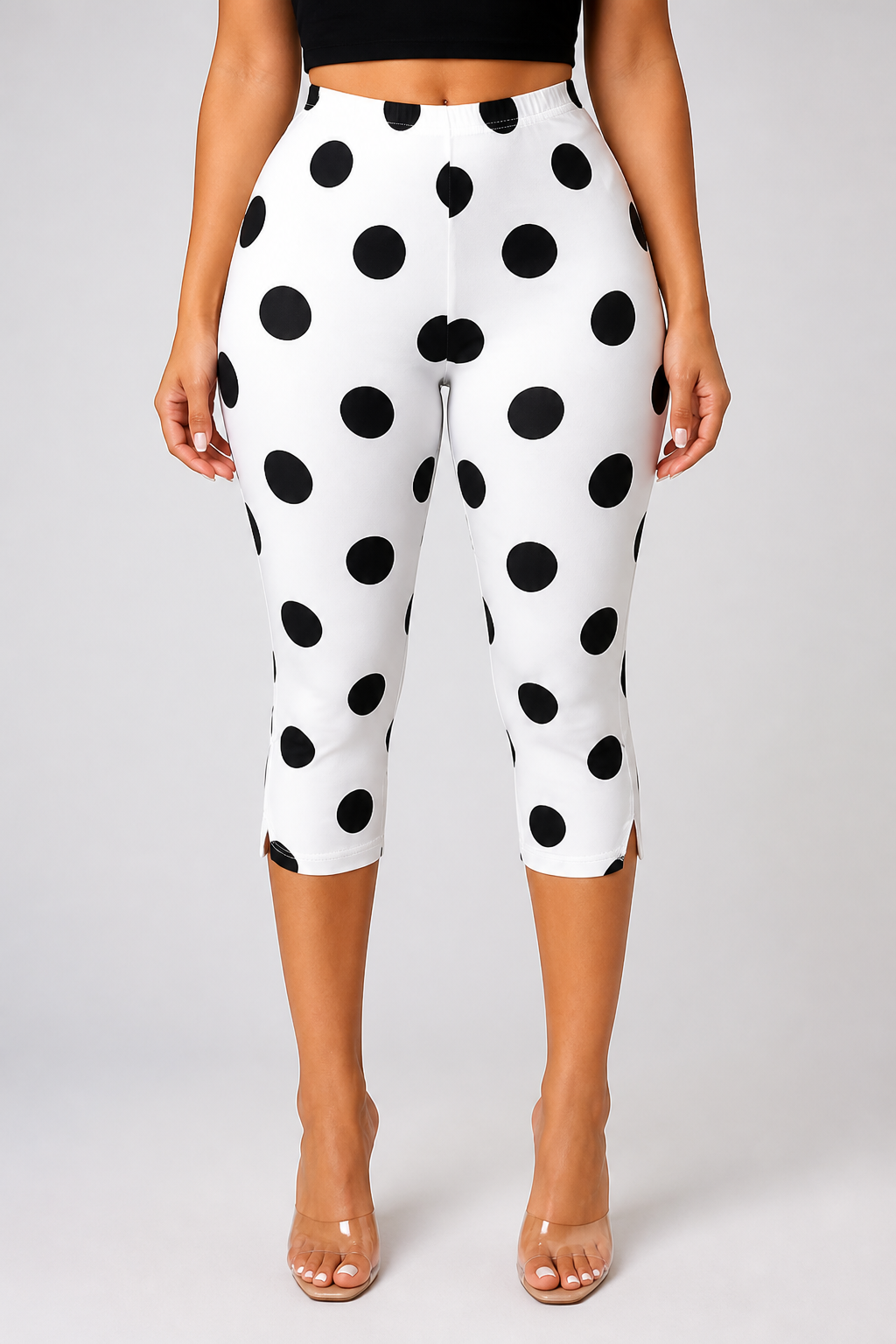Polka Dot Elastic Waist Capri Pants