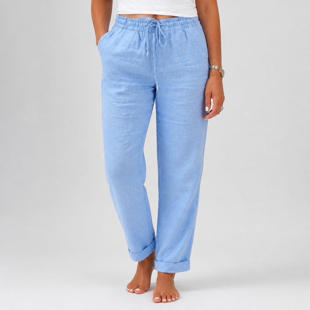 Breathable Cotton-Linen Relaxed Fit High-Waist Pants (Elastic Waistband)