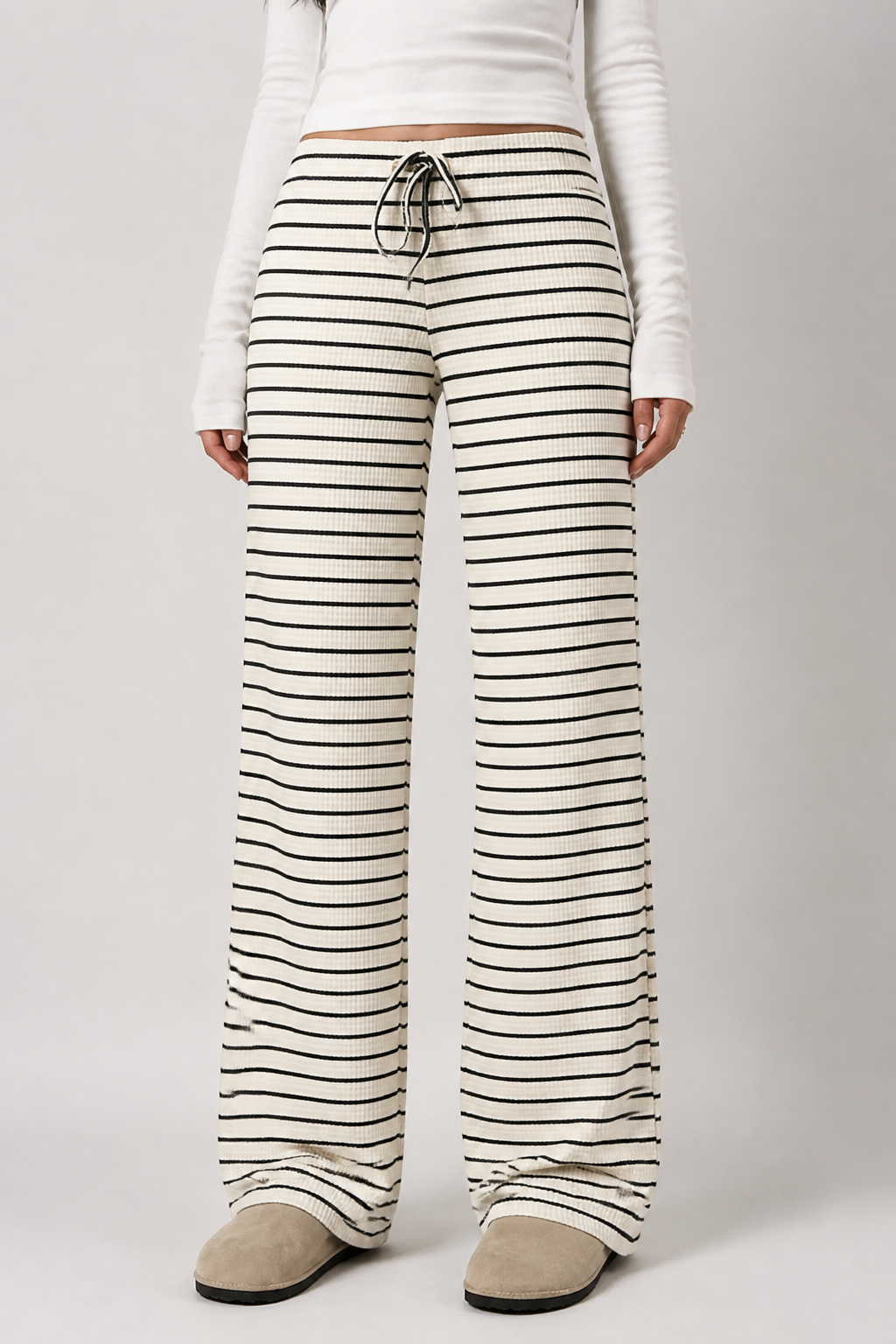 Soft Brushed Drawstring Low-Waist Pants (Loose Fit)