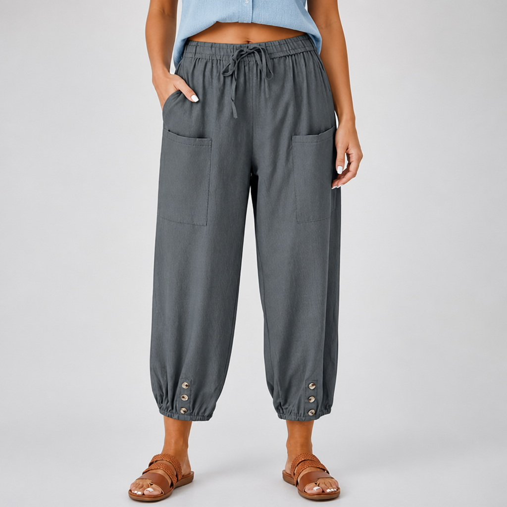 Wide-Leg Loose-Fit Drawstring Capri Pants