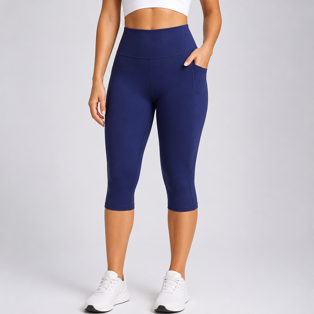 High-Waist Non-See-Through Pocketed Capri Leggings (Regular Fit)
