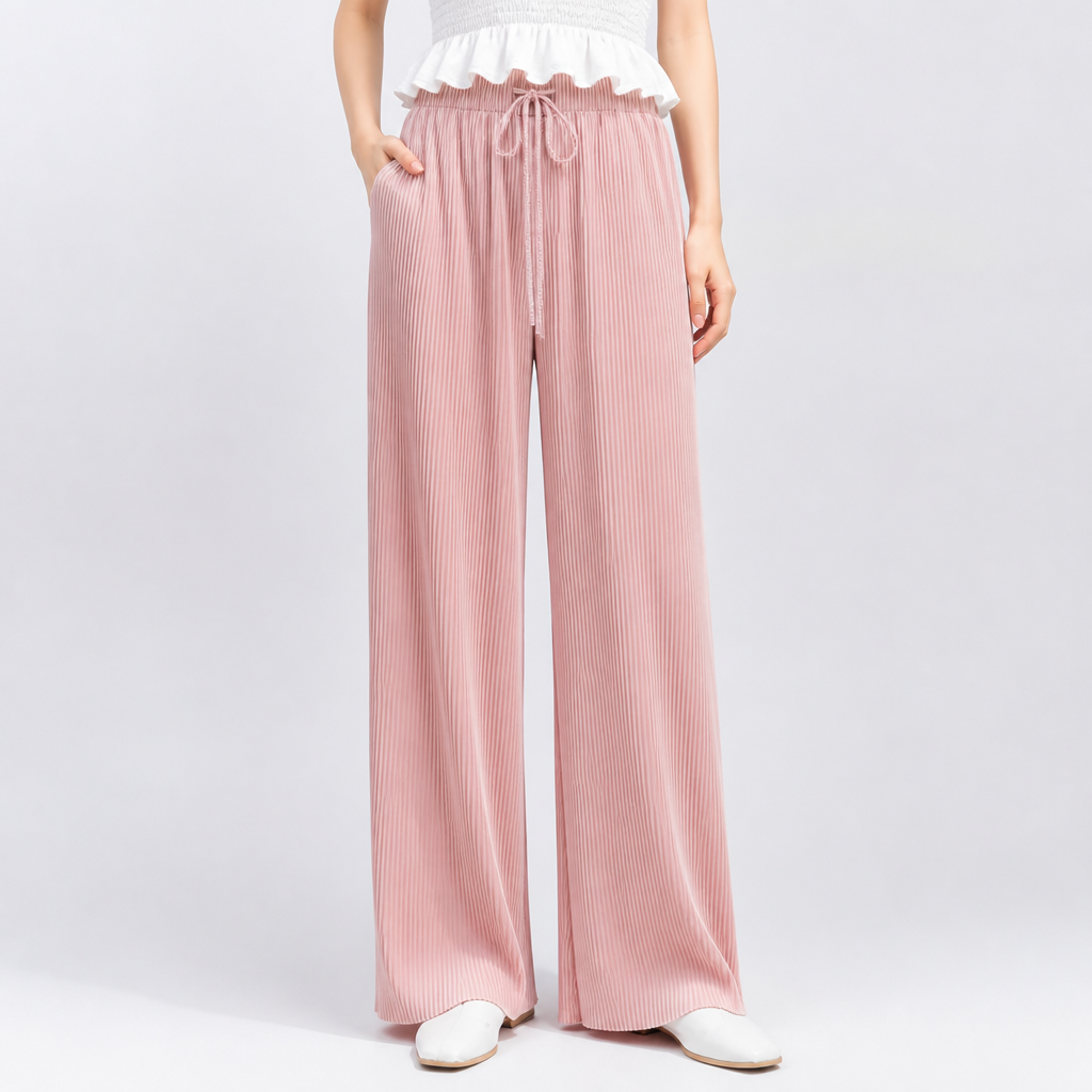 Elastic-Waist Breathable Ice Silk Wide-Leg Pants (One Size)