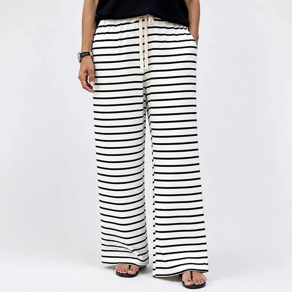 Plus-Size Black & White Striped Wide-Leg Pants