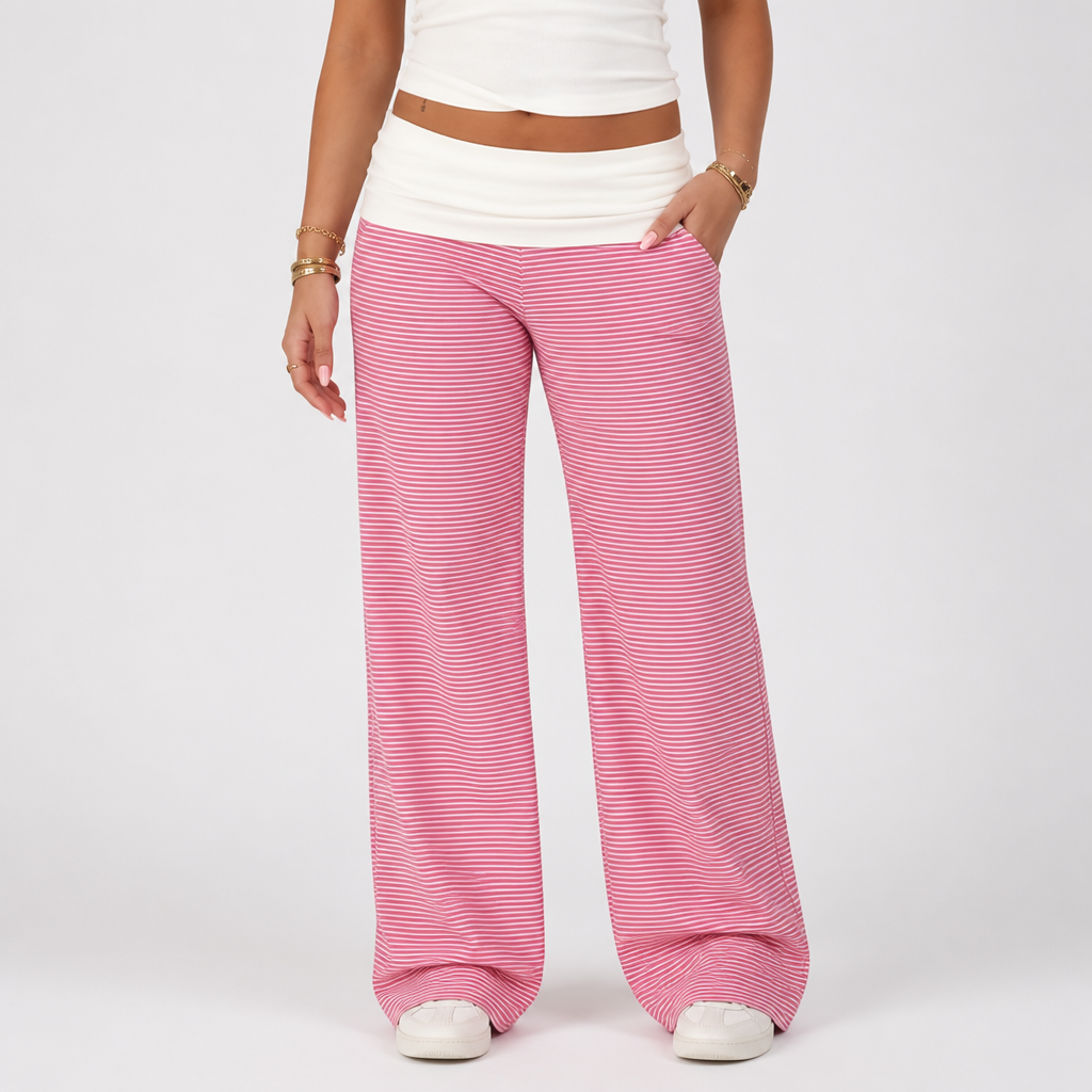 Retro Striped Low-Rise Wide-Leg Pants