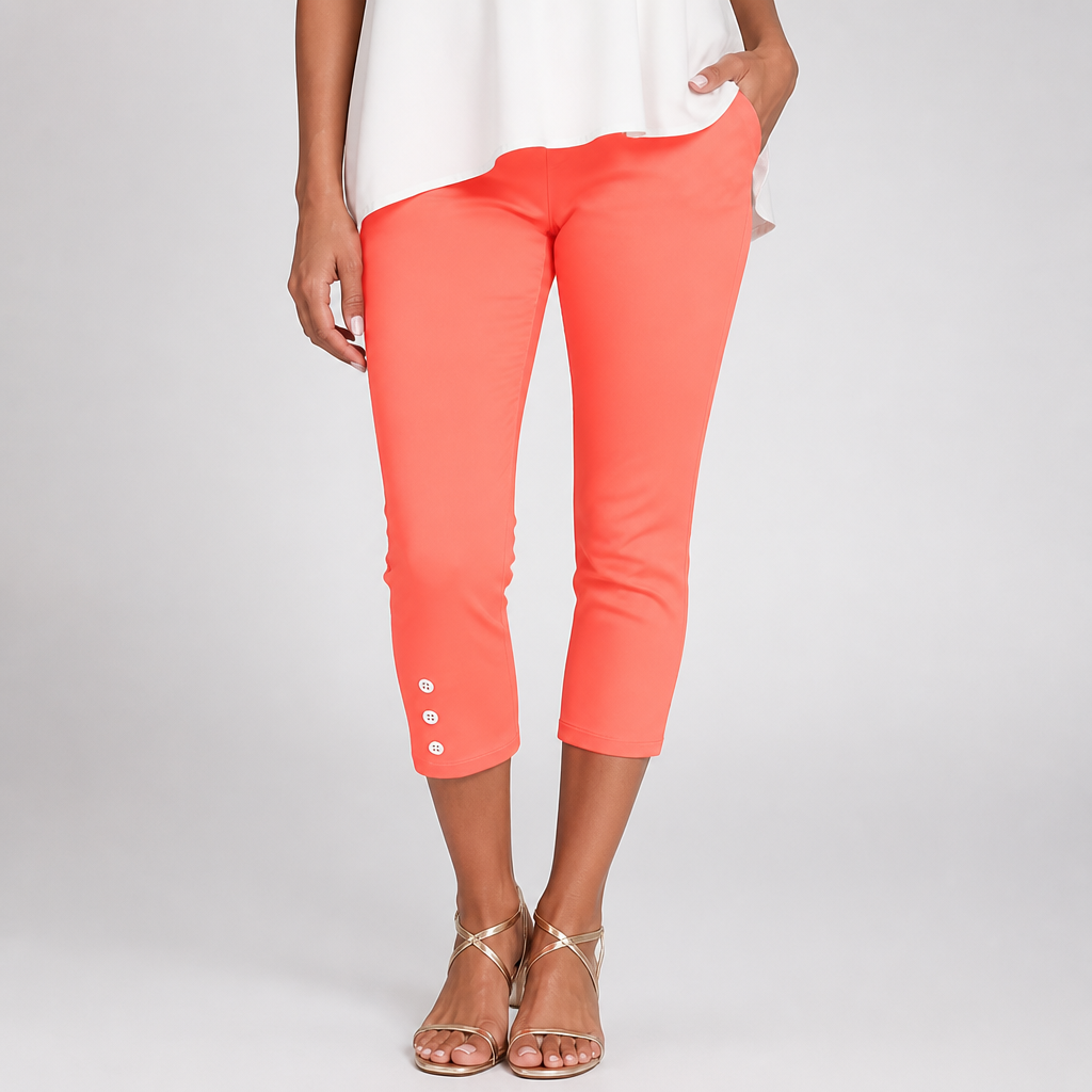 Stretchy Nontransparent Button-Front Capri Pants (Machine Washable)