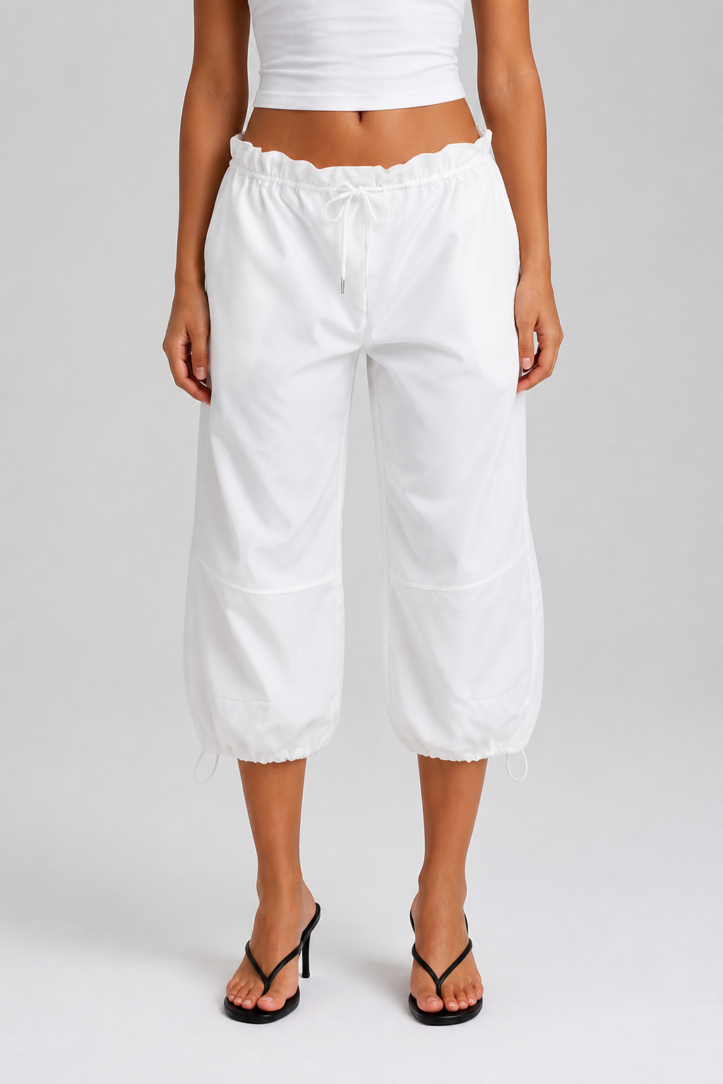 Adjustable Drawstring & Breathable Cropped Wide-Leg Pants (3/4 Length)