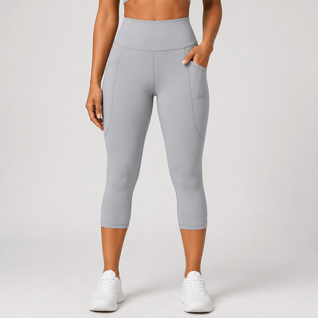 High-Waist Non-See-Through Pocketed Capri Leggings (Regular Fit)