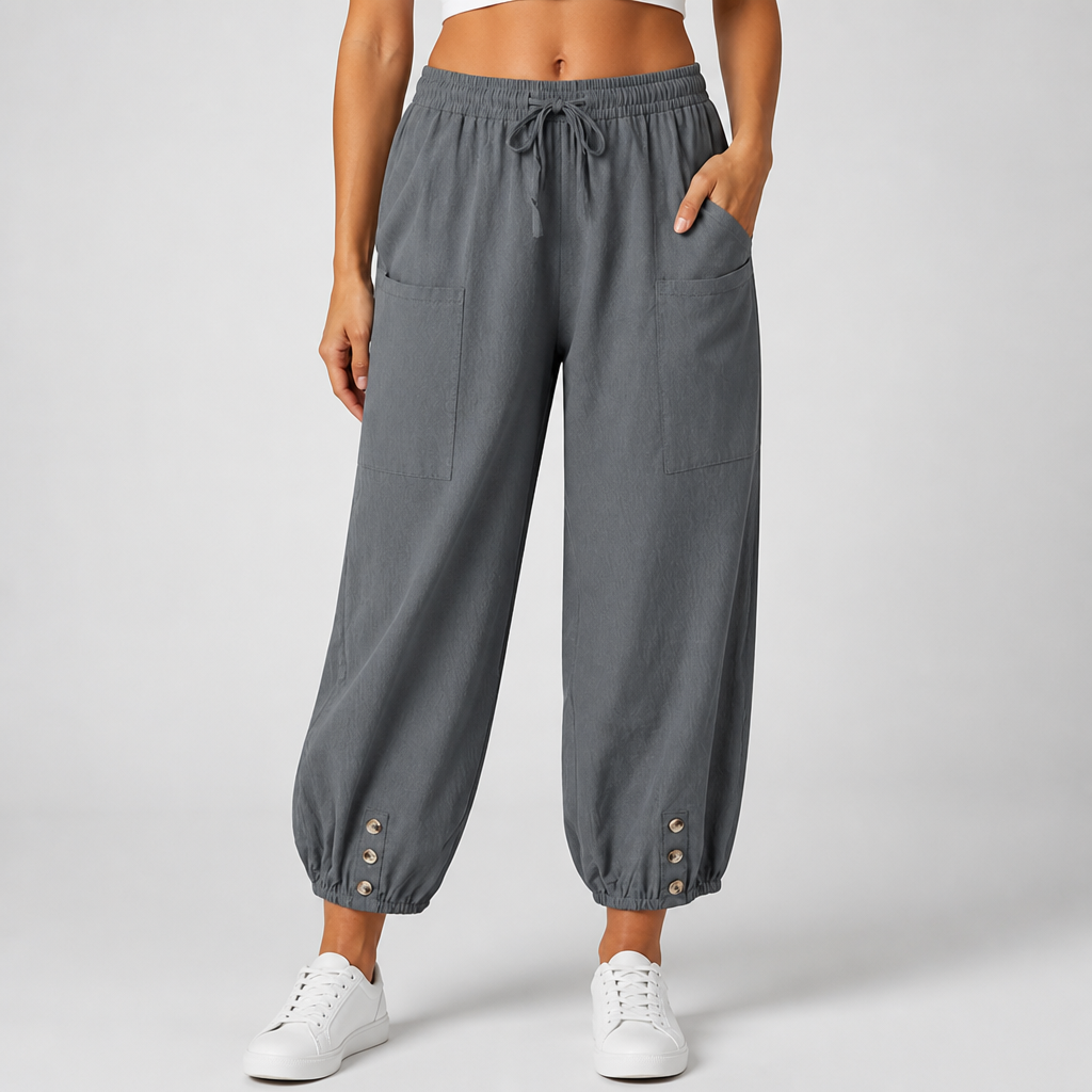 Wide-Leg Loose-Fit Drawstring Capri Pants