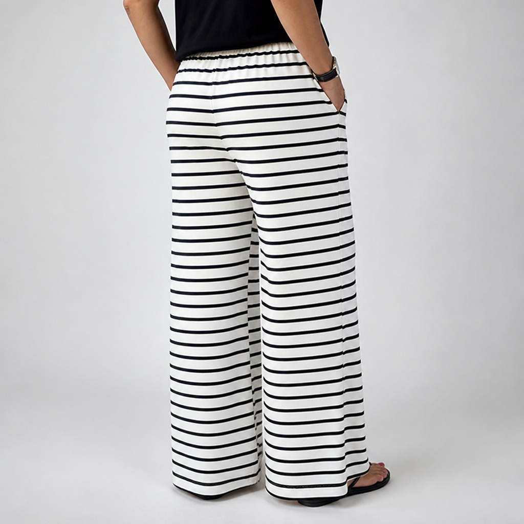 Plus-Size Black & White Striped Wide-Leg Pants