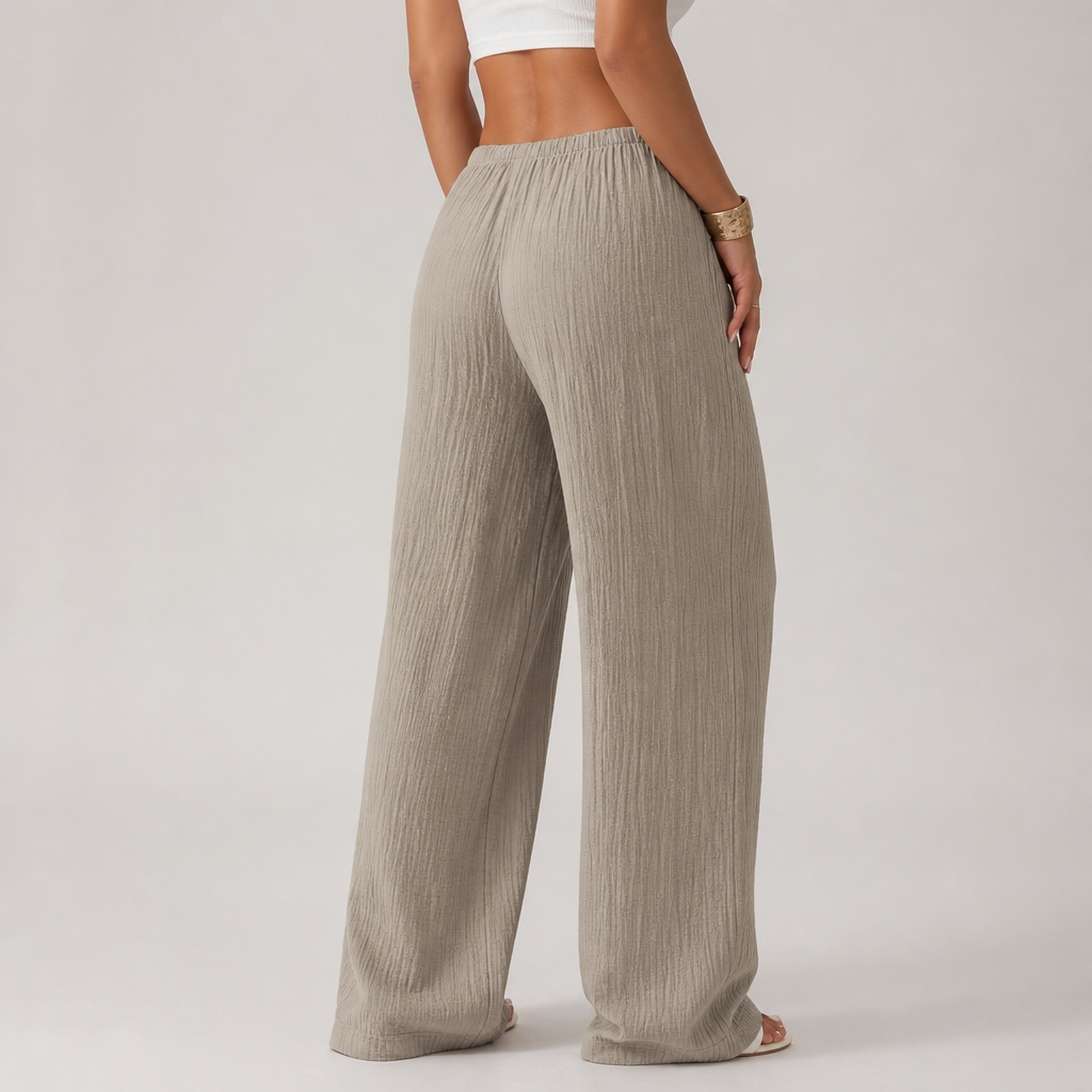 Waist-Tie Wide-Leg Women's Two-Piece Set With Pockets