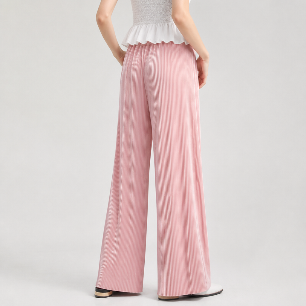 Elastic-Waist Breathable Ice Silk Wide-Leg Pants (One Size)