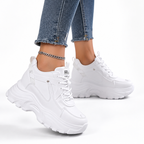Built-In Height All-White Platform Sneakers