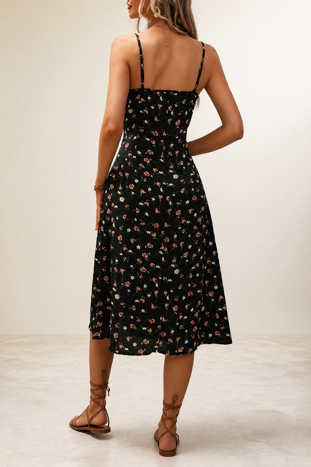 Lightweight Adjustable Spaghetti-Strap Floral Dress (Square Neck)