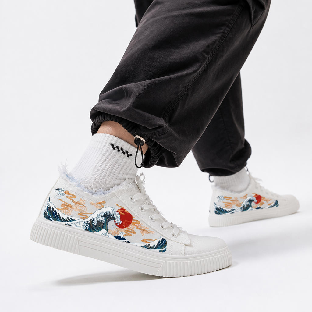 All-Season Lace-Up 2D Print Men's Skate Shoes