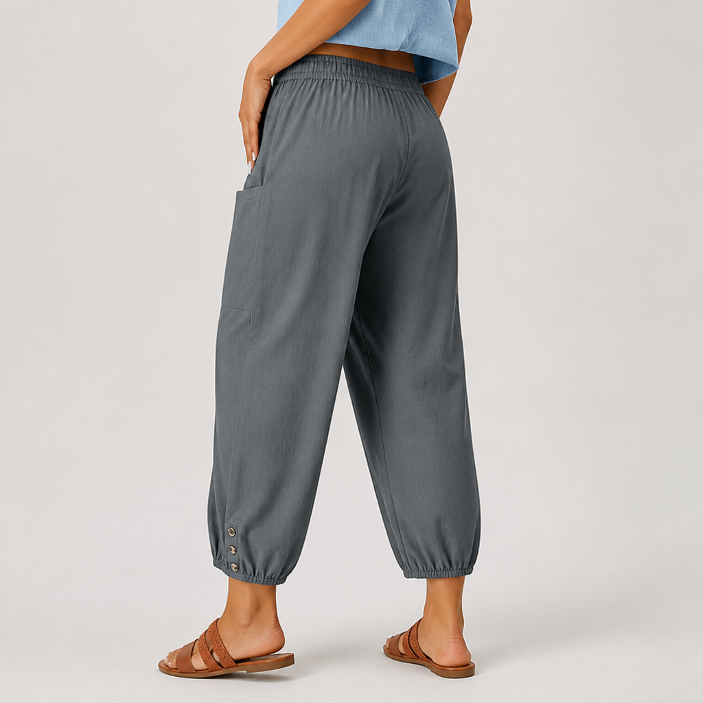 Wide-Leg Loose-Fit Drawstring Capri Pants