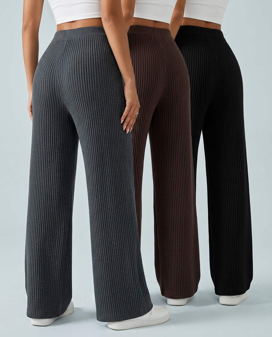 Elastic Waistband & Stretch Wide-Leg Pants (3-Pack)
