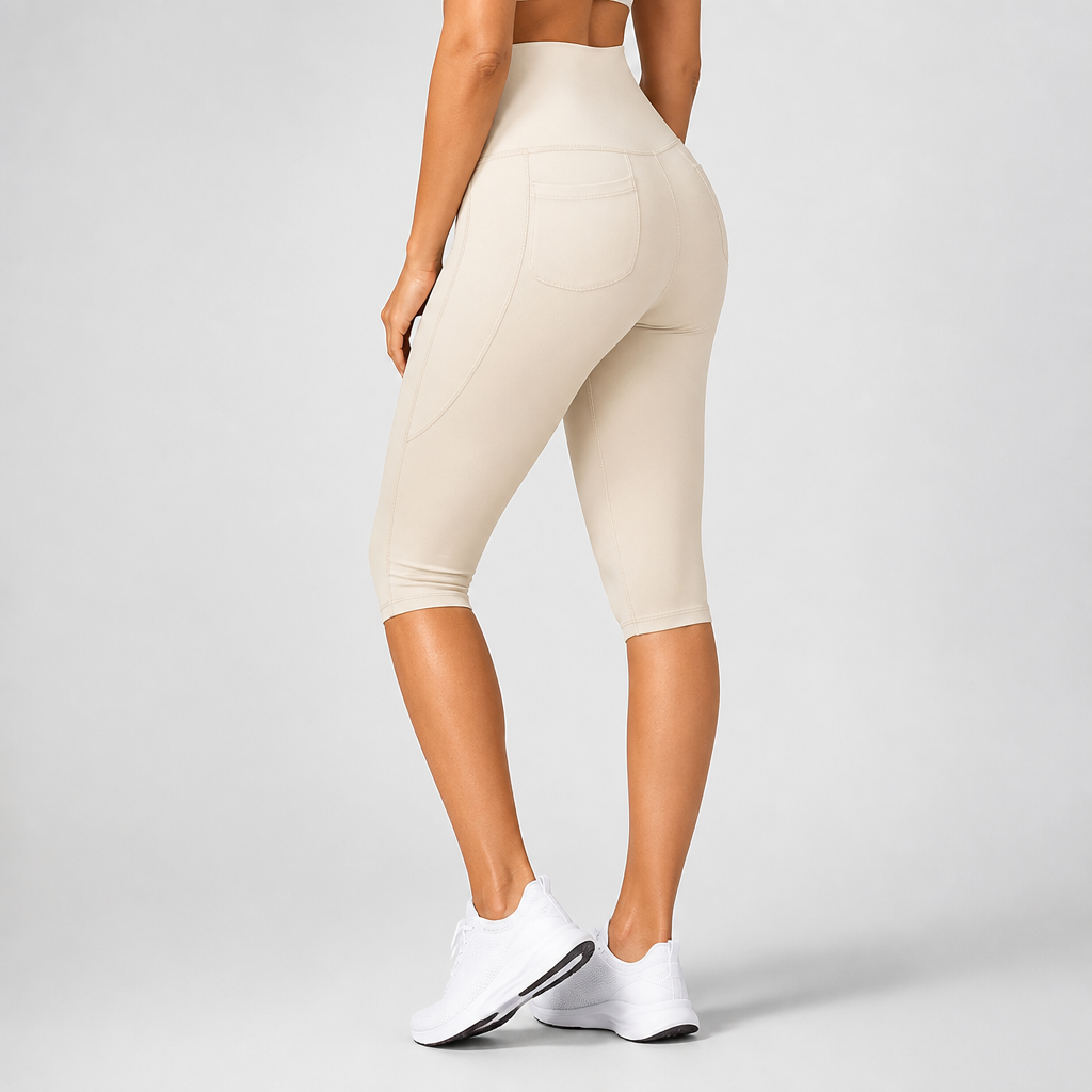 High-Waist Non-See-Through Pocketed Capri Leggings (Regular Fit)