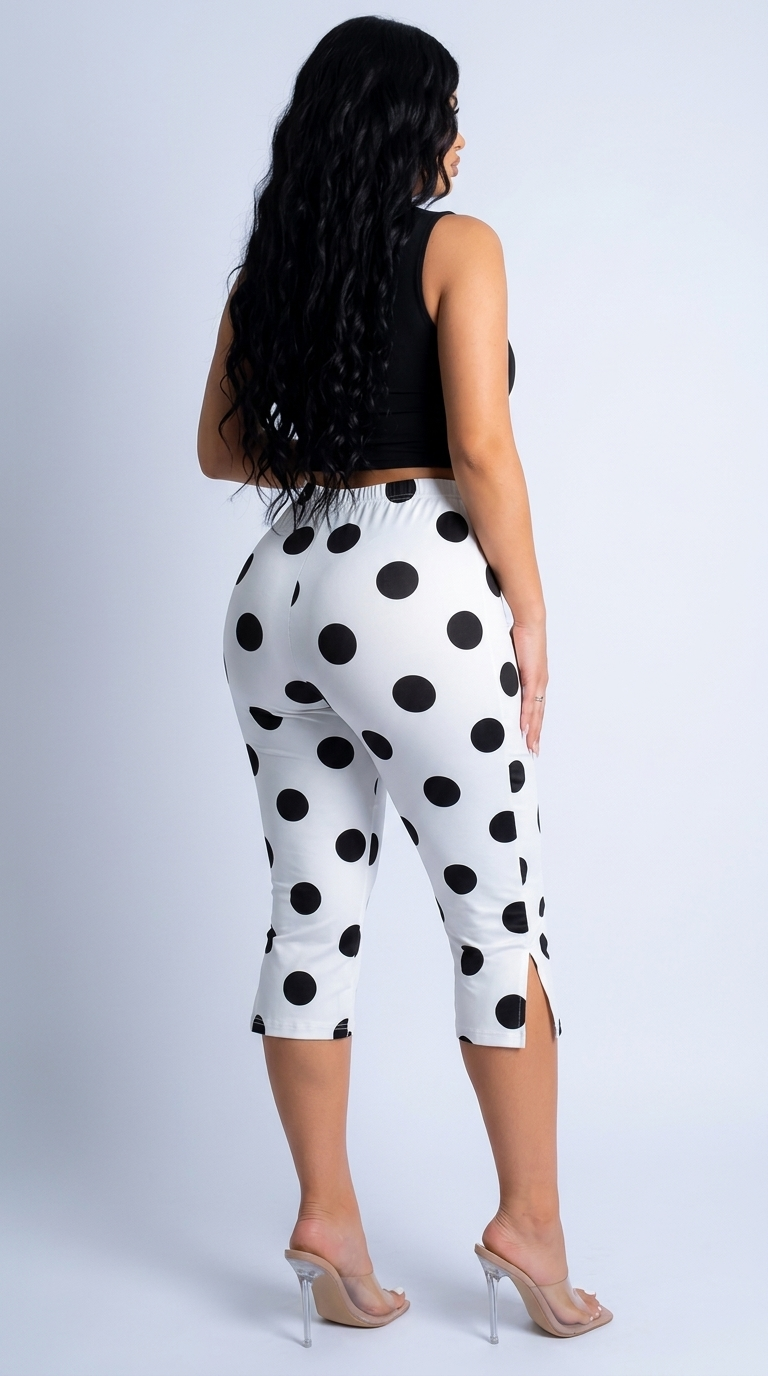 Polka Dot Elastic Waist Capri Pants
