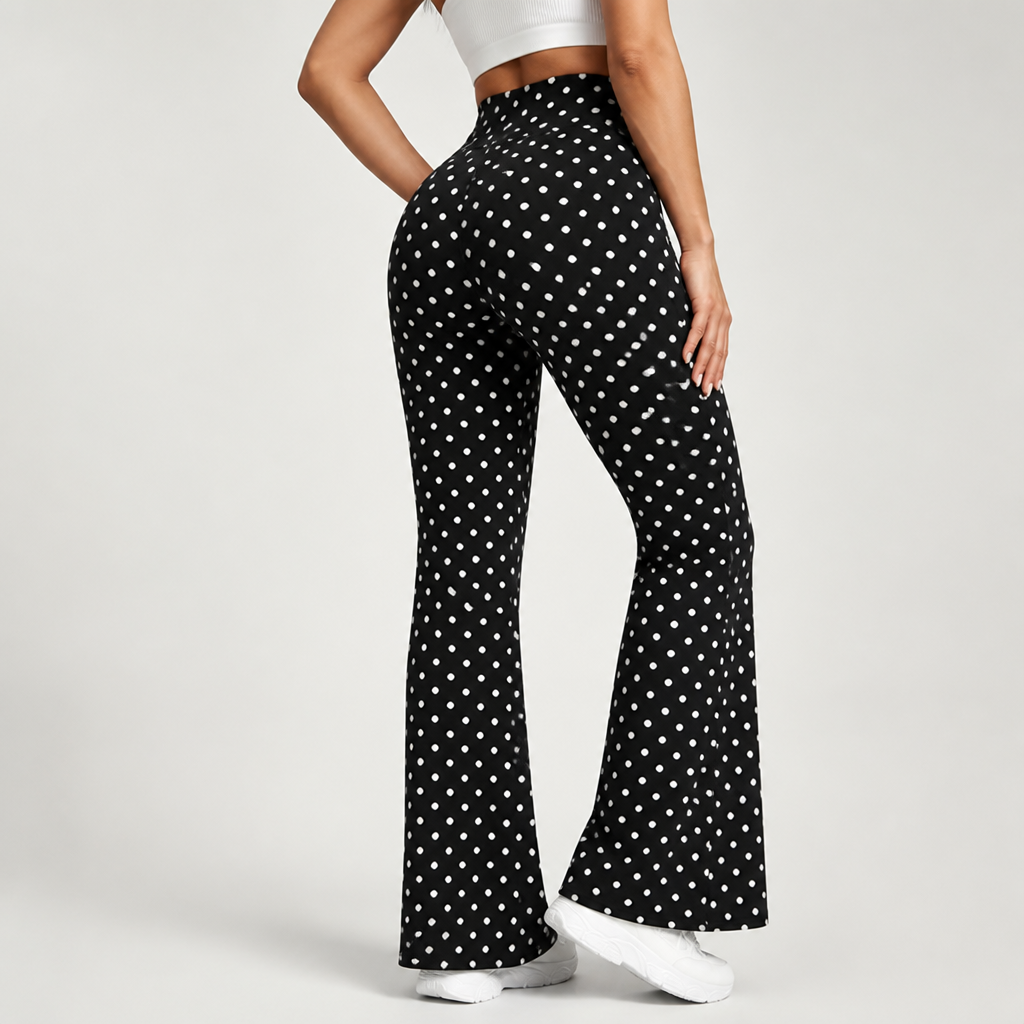 High-Waist Tummy Control Stretch Flared Pants (Polka Dot Print)