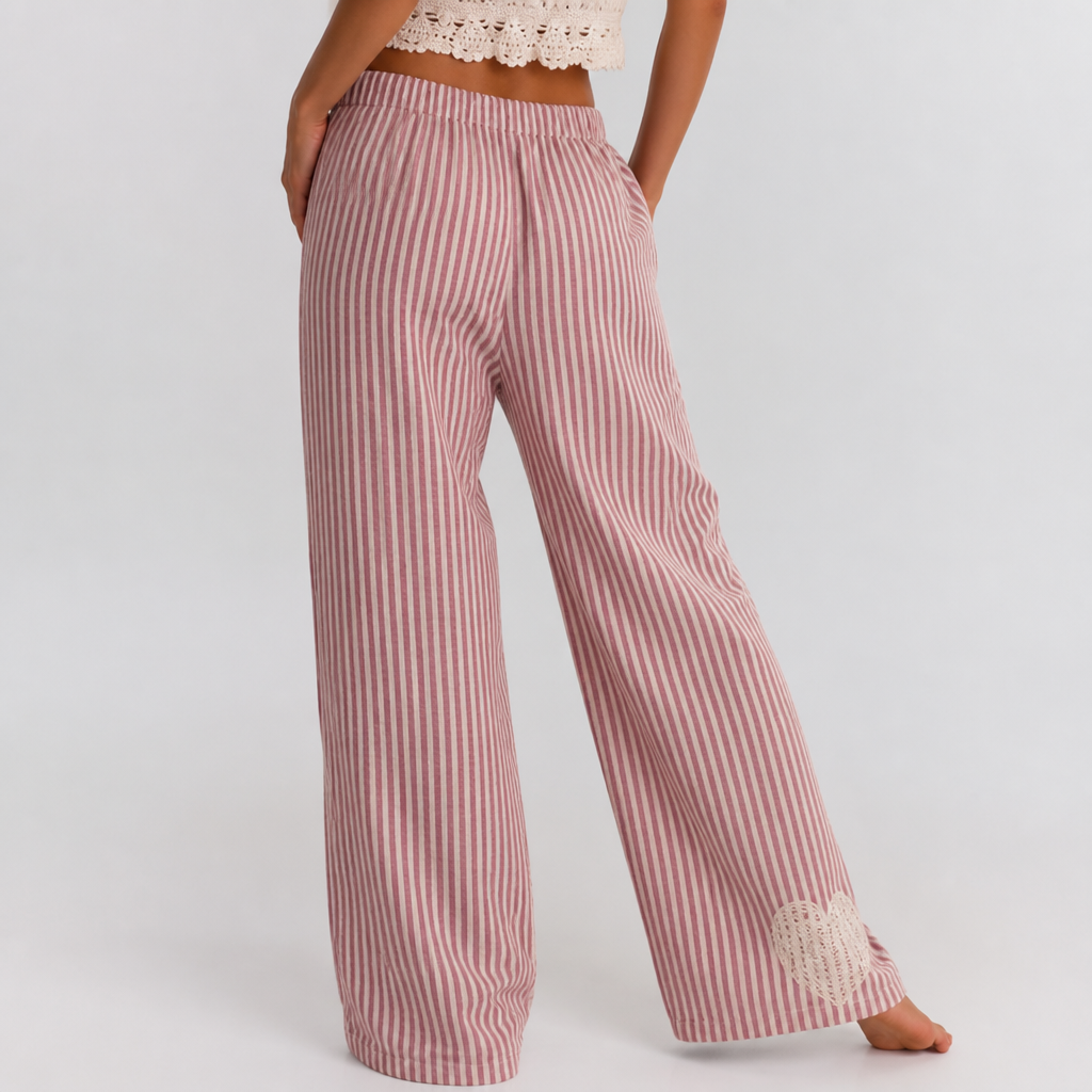 Striped Heart Lace Wide-Leg Pants