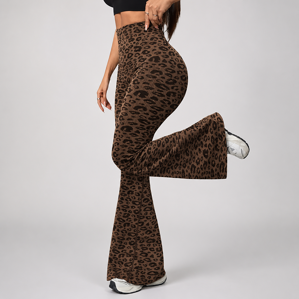 High-Waist Ribbed Leopard Print Yoga Pants