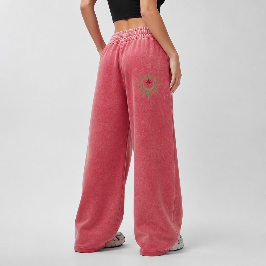 Elastic Drawstring Waist & Celestial Print Wide-Leg Pants