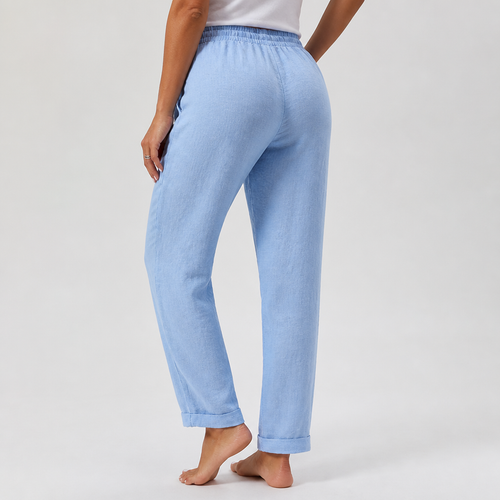 Breathable Cotton-Linen Relaxed Fit High-Waist Pants (Elastic Waistband)