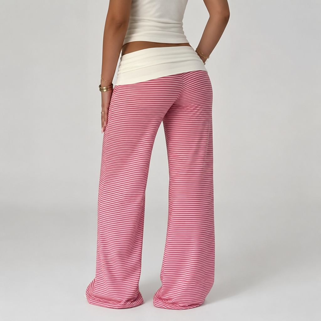 Retro Striped Low-Rise Wide-Leg Pants