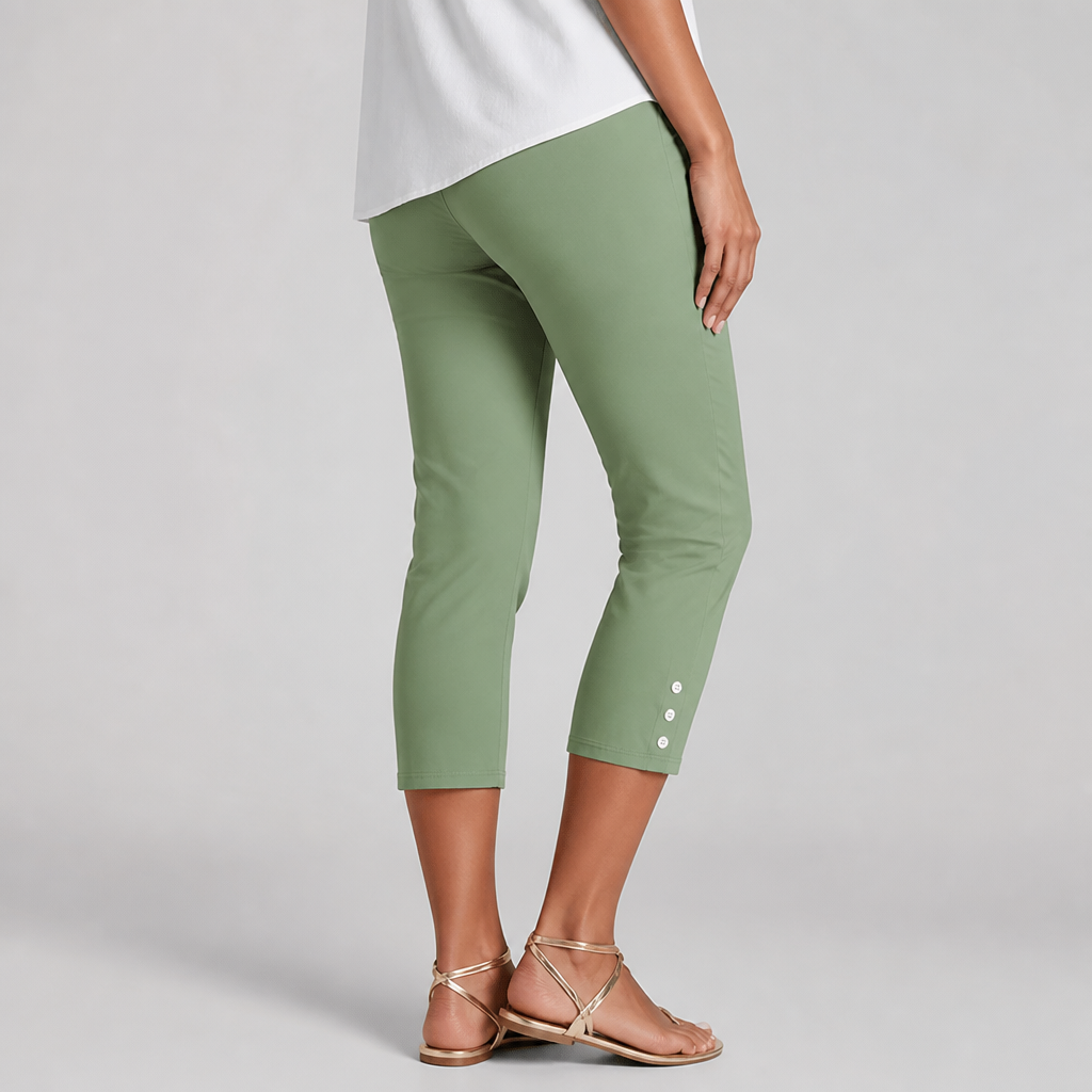 Stretchy Nontransparent Button-Front Capri Pants (Machine Washable)