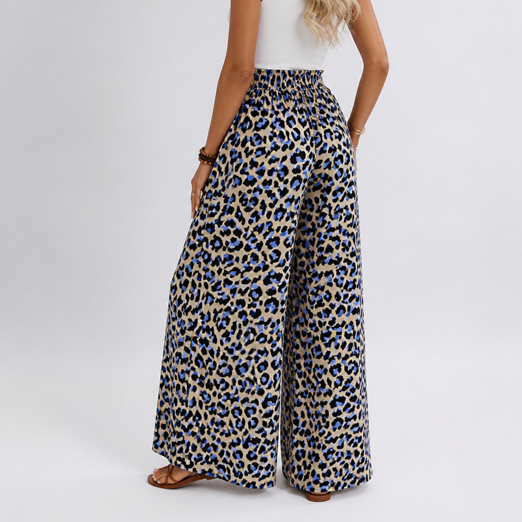 Elastic Waistband Wide-Leg Printed Pants
