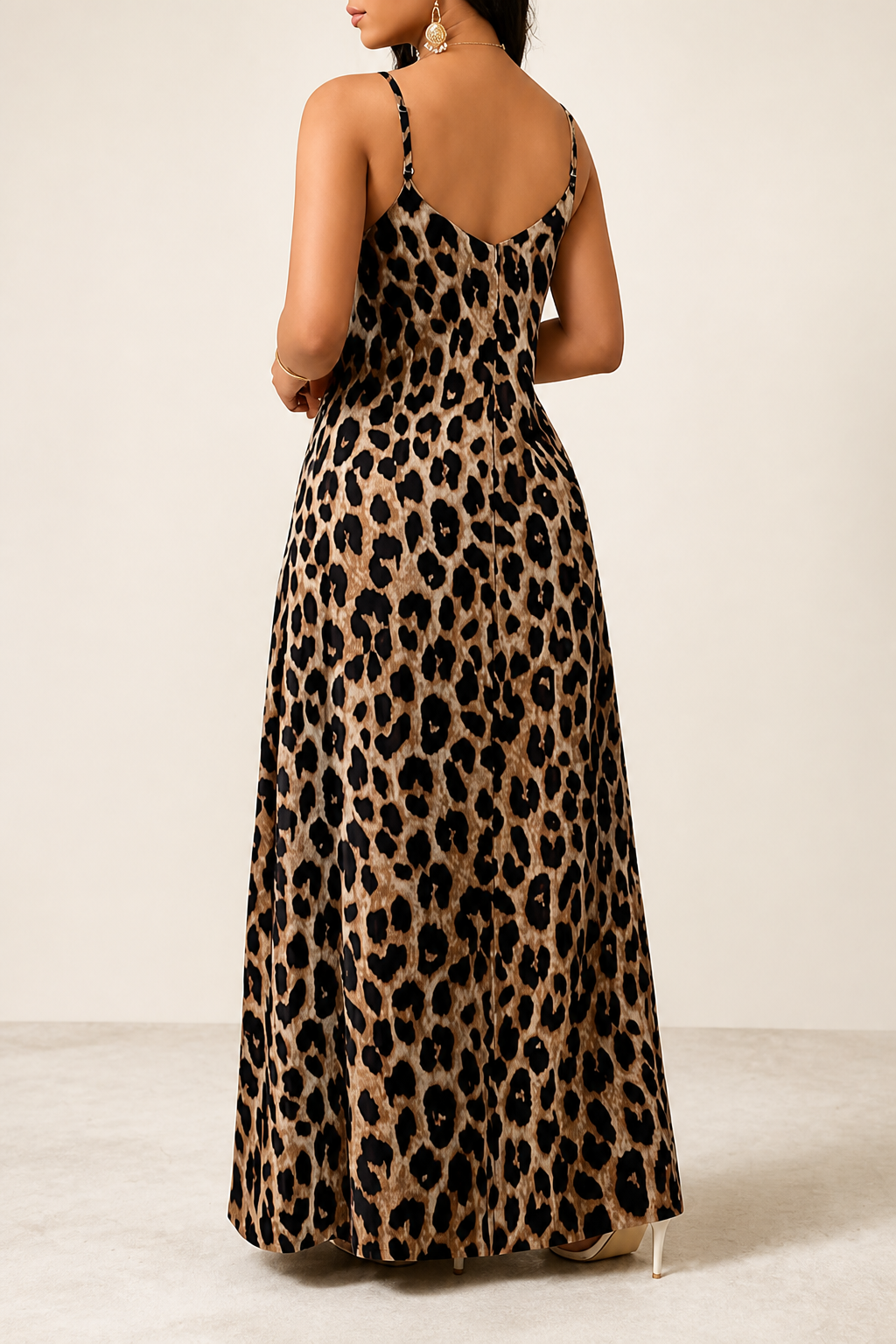 Leopard Print Belted Spaghetti Strap Dress