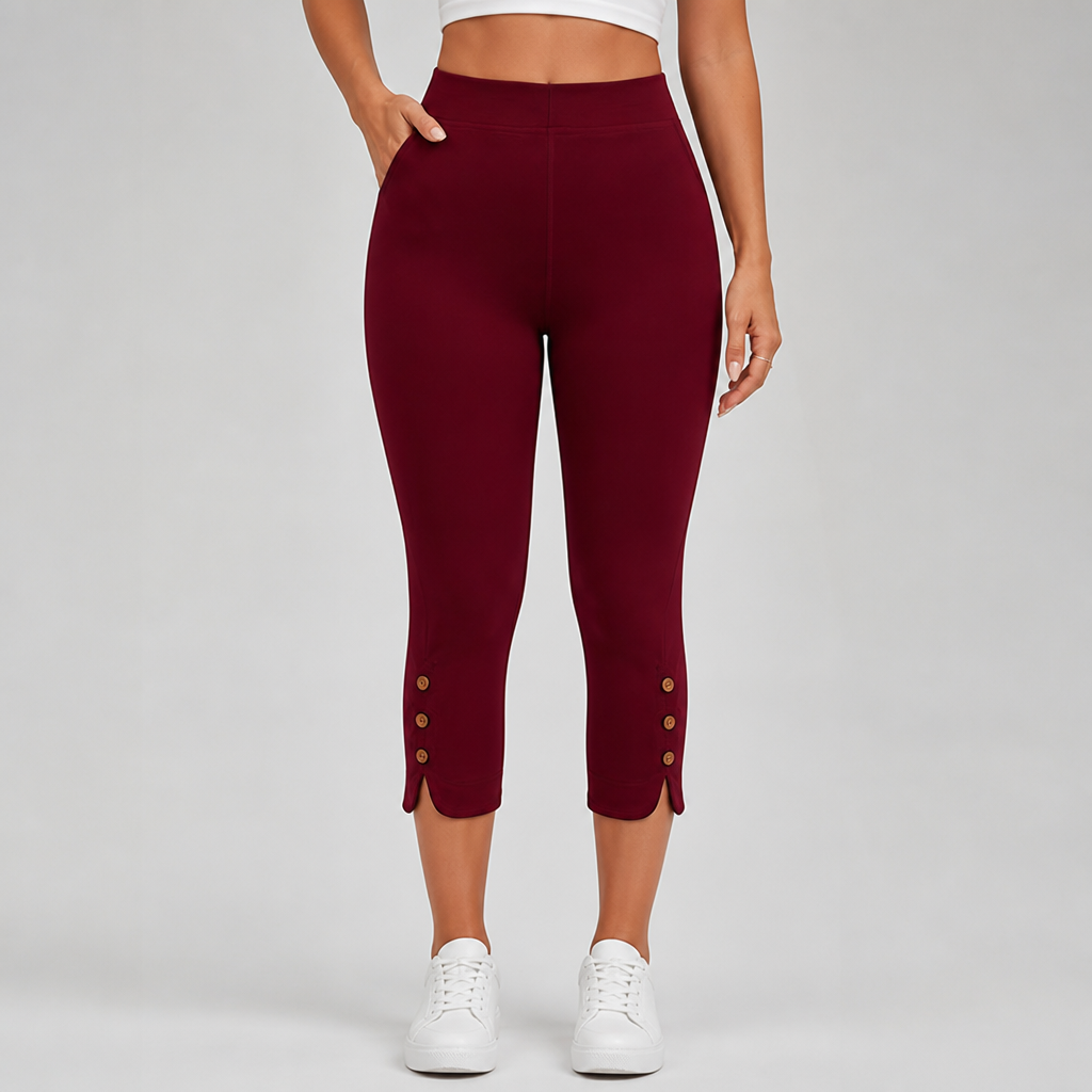 High-Stretch Slim-Fit Solid Color Capri Leggings