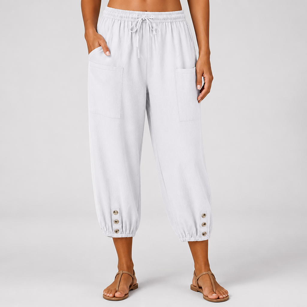 Wide-Leg Loose-Fit Drawstring Capri Pants