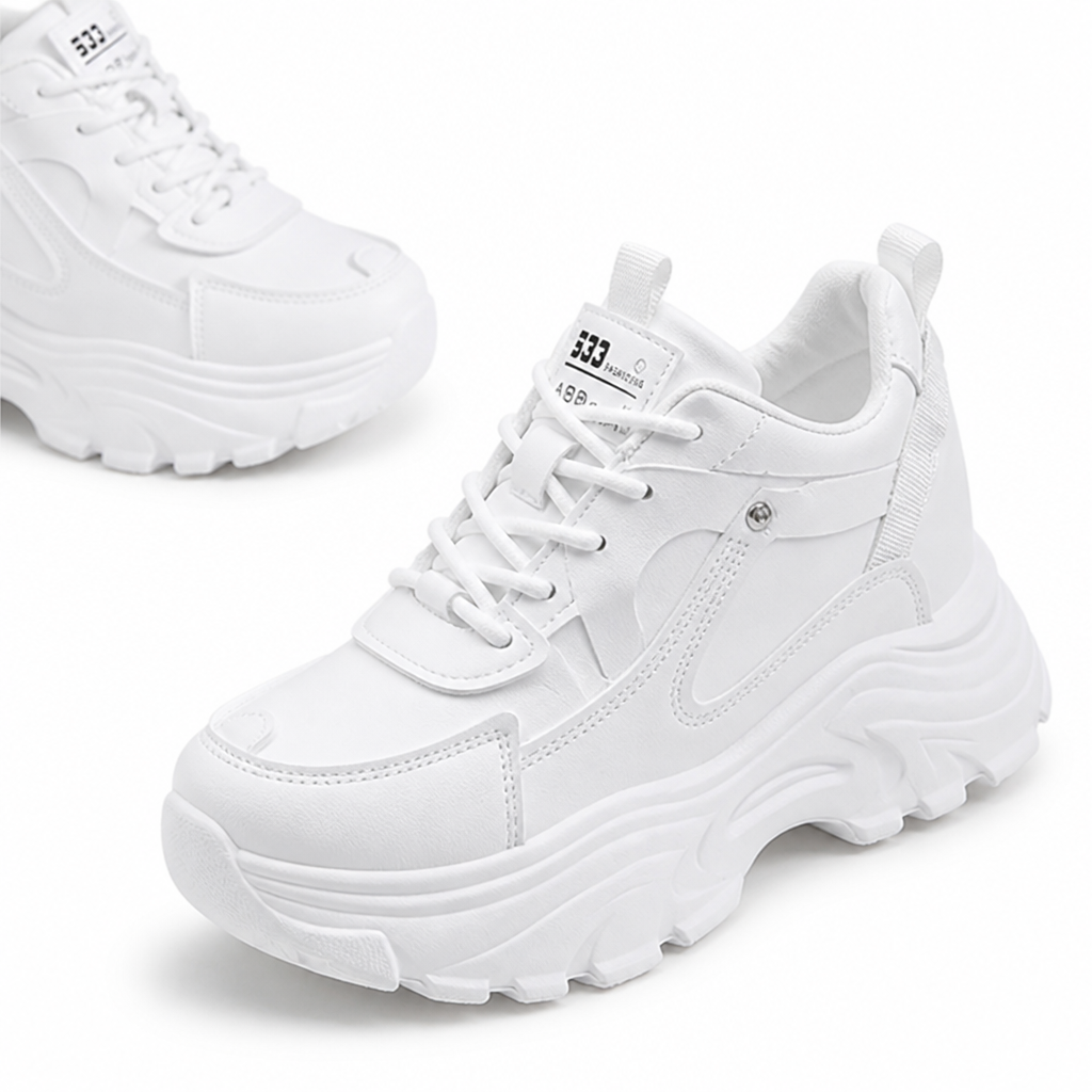 Built-In Height All-White Platform Sneakers