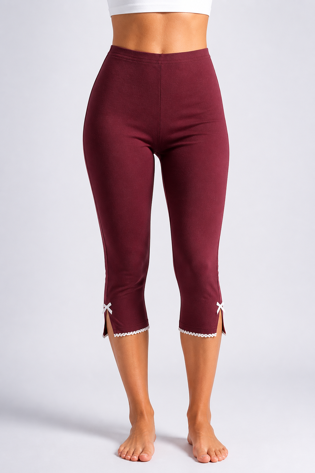 Lightweight Breathable Bow & Lace Capri Leggings