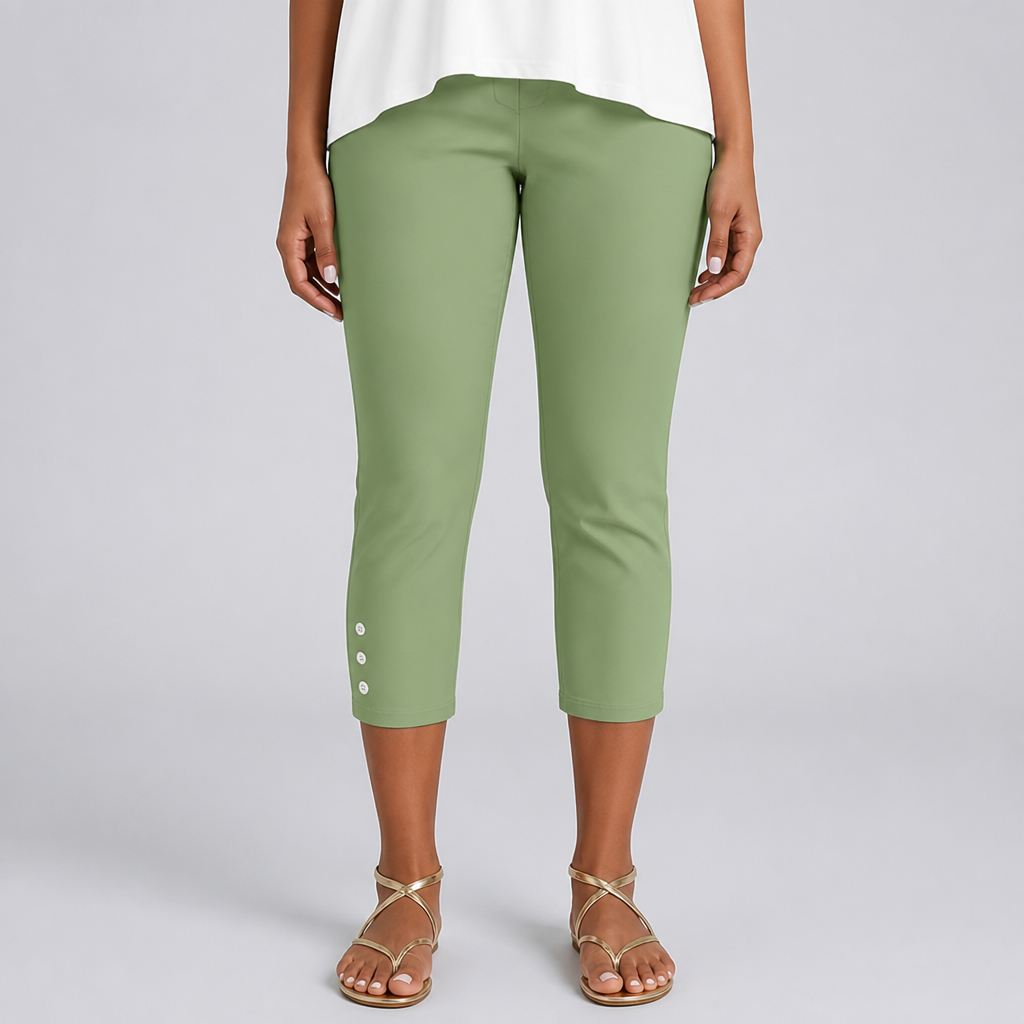 Stretchy Nontransparent Button-Front Capri Pants (Machine Washable)