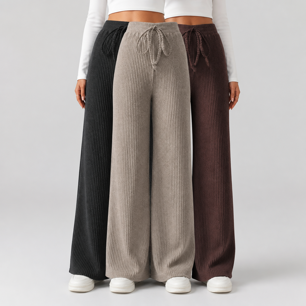 Elastic Waistband & Stretch Wide-Leg Pants (3-Pack)