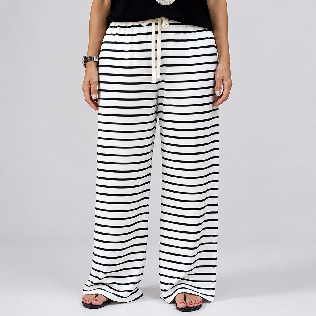 Plus-Size Black & White Striped Wide-Leg Pants