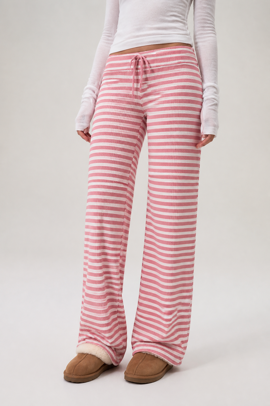 Soft Brushed Drawstring Low-Waist Pants (Loose Fit)
