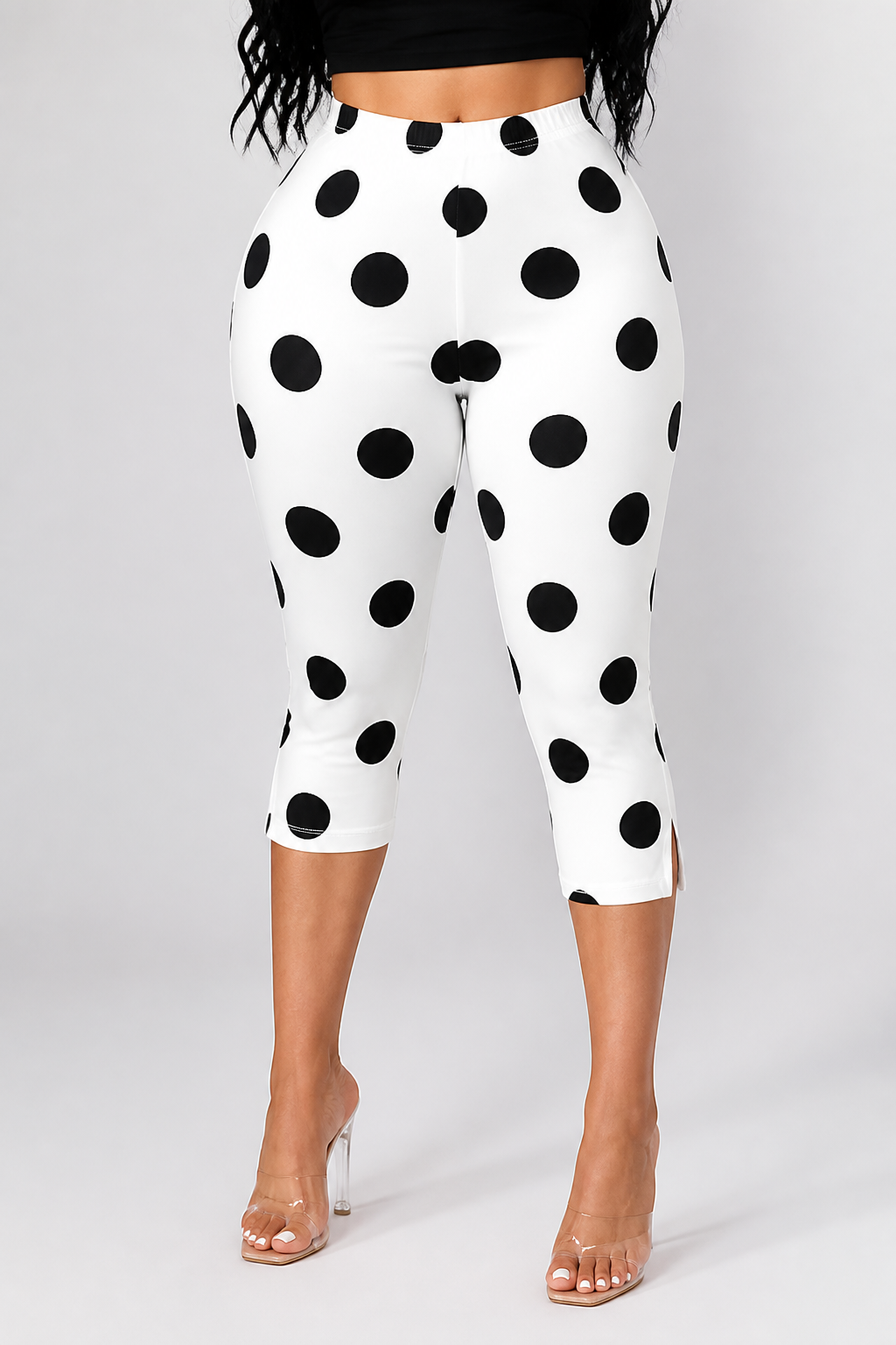 Polka Dot Elastic Waist Capri Pants
