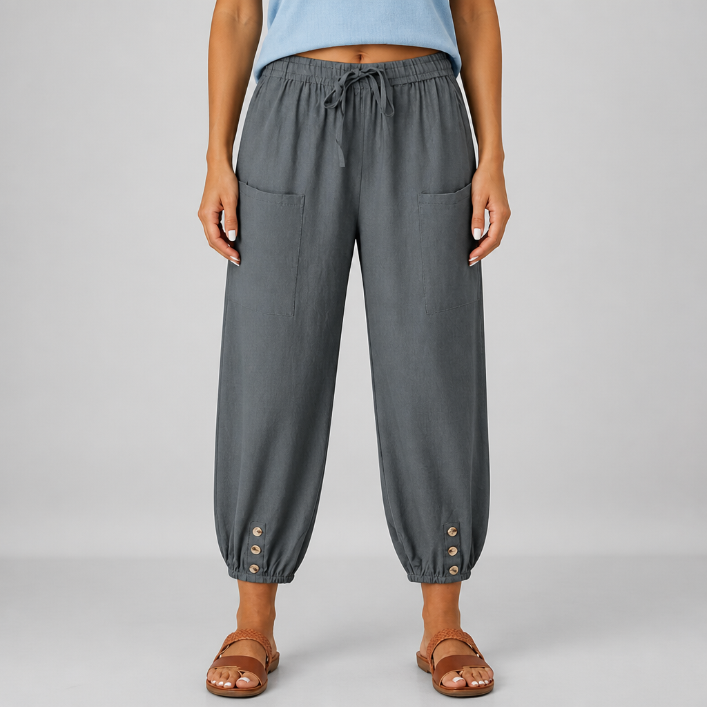 Wide-Leg Loose-Fit Drawstring Capri Pants