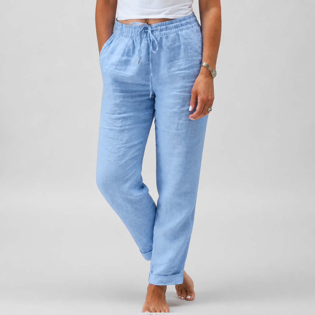 Breathable Cotton-Linen Relaxed Fit High-Waist Pants (Elastic Waistband)